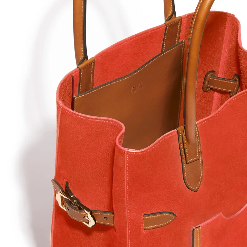 JOSEPH DUCLOS TOTE LECTOURE VERTICAL IN COQUELICOT ADAGIO LEATHER NUANCE: COQUELICOT & CHâTAIGNIER