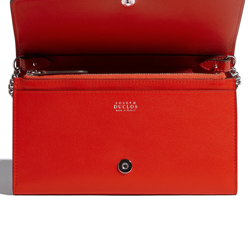 JOSEPH DUCLOS LECTOURE SONATE LEATHER CLUTCH IN COQUELICOT SONATE LEATHER NUANCE: COQUELICOT