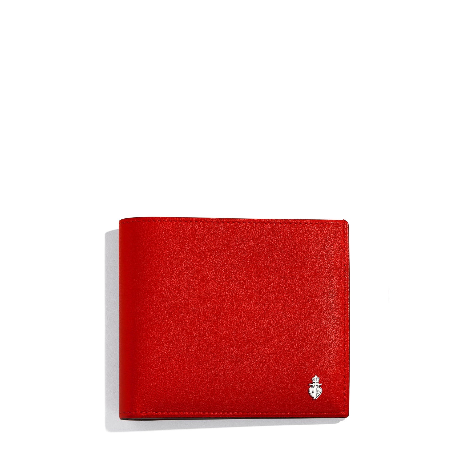 JOSEPH DUCLOS LECTOURE WALLET IN COQUELICOT SONATE LEATHER MATERIAL: PALLADIUM PLATED BRASS