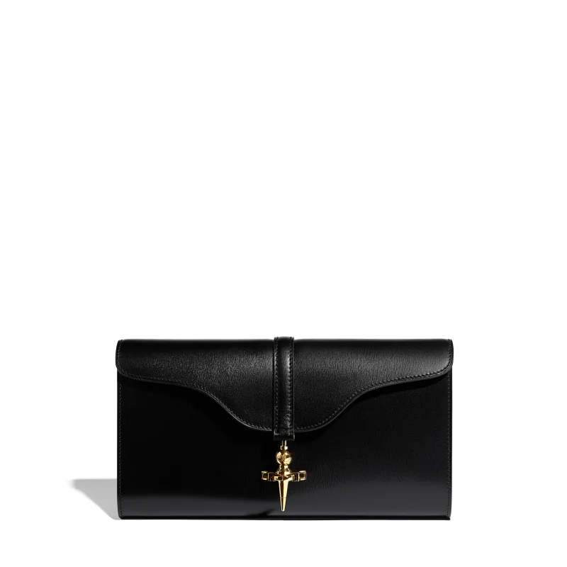 JOSEPH DUCLOS DIANE CLUTCH IN BLACK LUMIèRE LEATHER