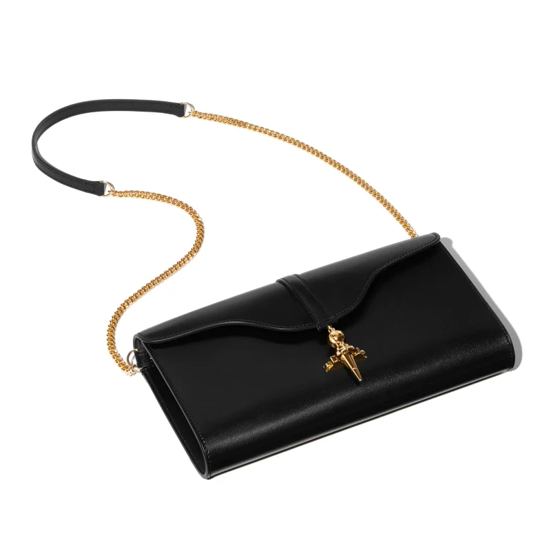 JOSEPH DUCLOS DIANE CLUTCH IN BLACK LUMIèRE LEATHER