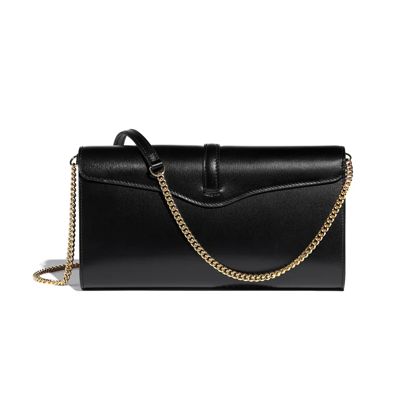 JOSEPH DUCLOS DIANE CLUTCH IN BLACK LUMIèRE LEATHER