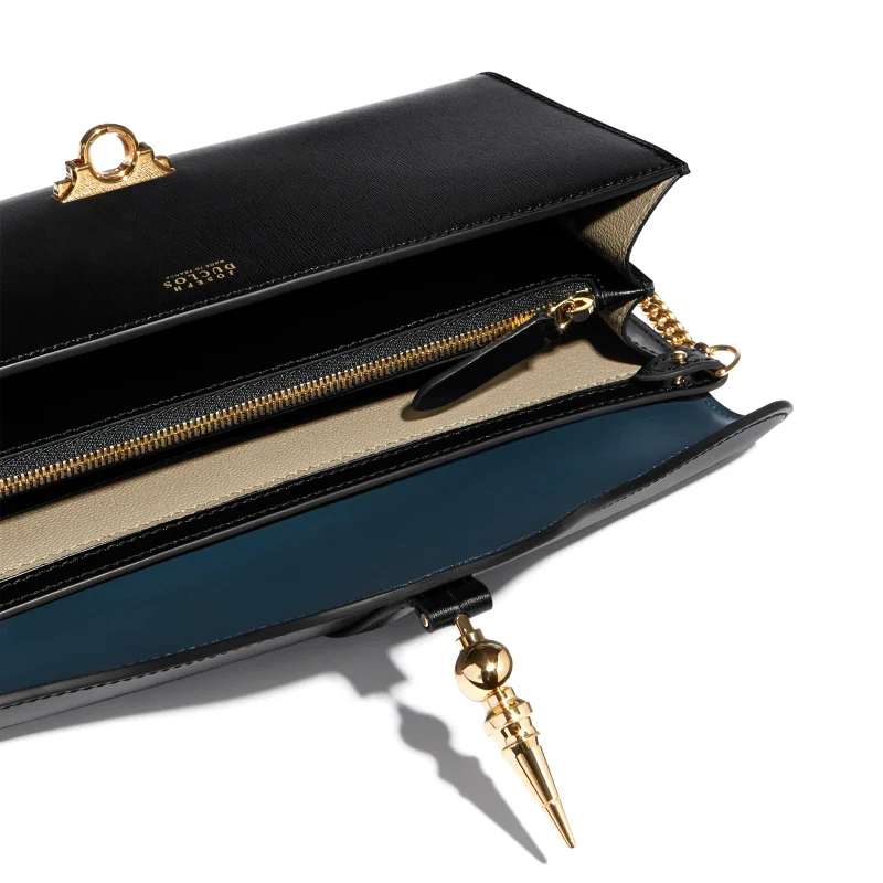 JOSEPH DUCLOS DIANE CLUTCH IN BLACK LUMIèRE LEATHER