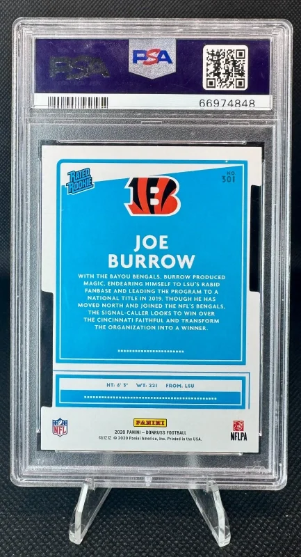 DONRUSS JOE BURROW #301 RC PRESS PROOF GOLD #/25 DIE CUT BENGALS PSA 9 2020