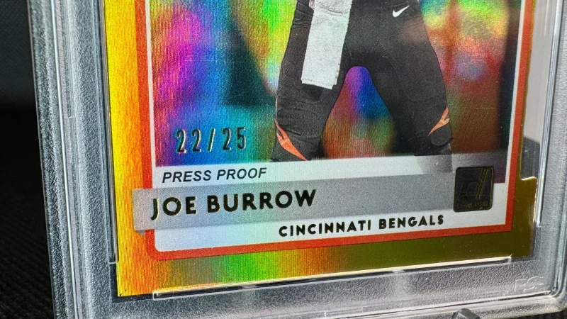 DONRUSS JOE BURROW #301 RC PRESS PROOF GOLD #/25 DIE CUT BENGALS PSA 9 2020
