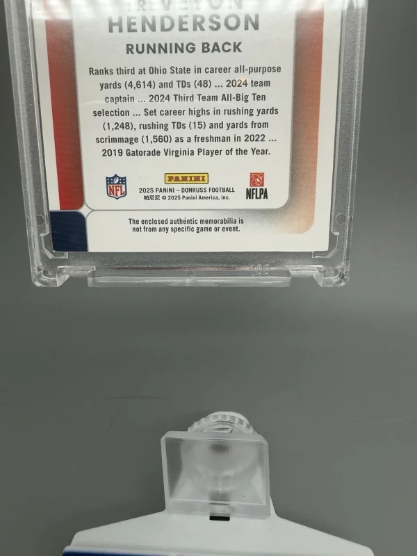 DONRUSS TREVEYON HENDERSON 2025 DONRUSS 1/1 LAUNDRY TAG ROOKIE PHENOM JERSEY #RPJ-THN