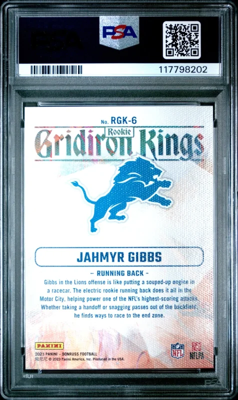 DONRUSS ROOKIE GRIDIRON KINGS #RGK6 JAHMYR GIBBS 23/100 PSA 10 2023