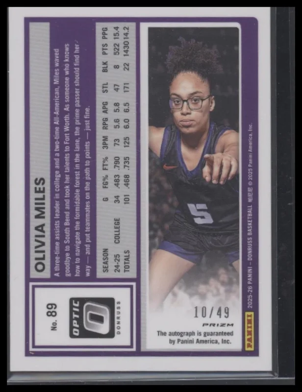 DONRUSS #89 OLIVIA MILES BASE OPTIC AUTOGRAPHS BLUE #/49 2025-26