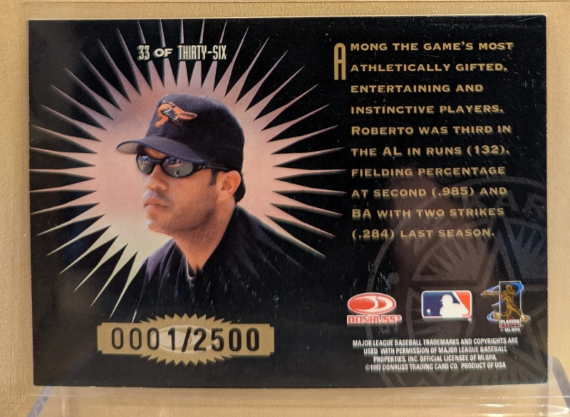 DONRUSS 1997 LEAF GOLD STARS #33 ROBERTO ALOMAR HOF RARE FIRST SERIAL NUMBER 0001/2500