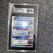 DONRUSS OPTIC RTA- WR NACUA/ ADDISON/FLOWERS TRIPLE AUTO SGC 9  2023