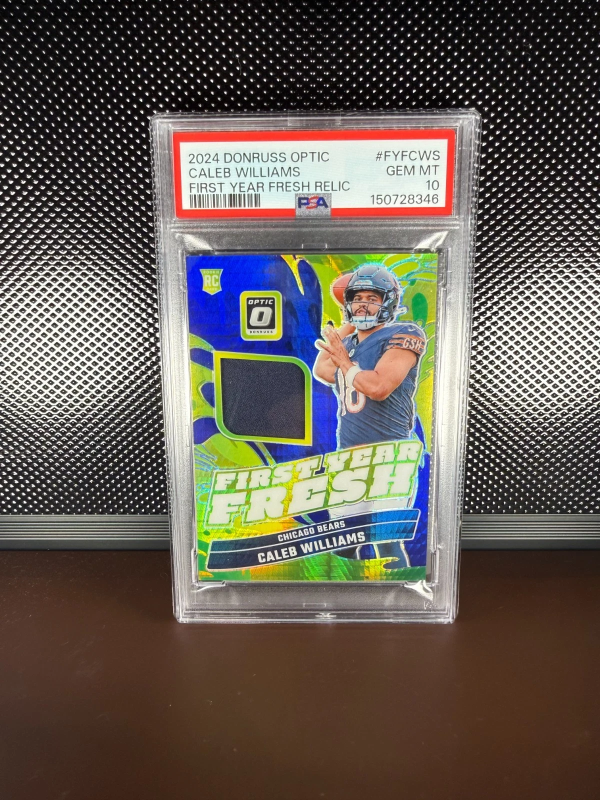 DONRUSS OPTIC CALEB WILLIAMS FIRST YEAR FRESH RC/MEM JERSEY #FYF-CWS PSA  2024