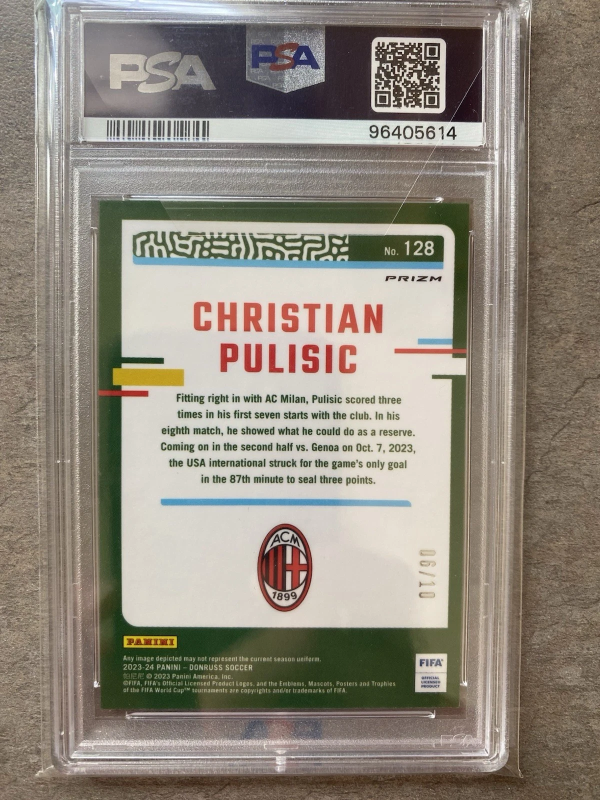 DONRUSS OPTIC CHRISTIAN PULISIC GOLD PRIZM #/10 PSA 9 FIFA 2023-24