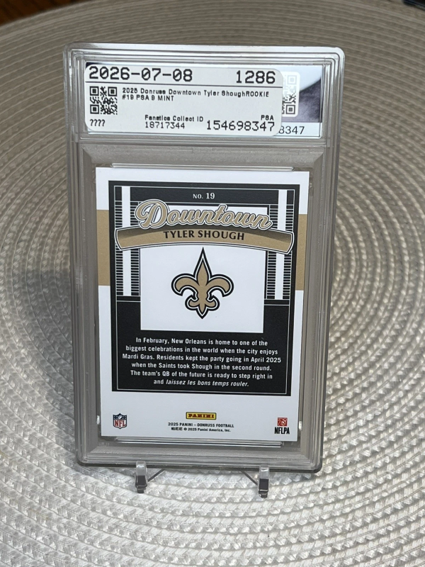 DONRUSS TYLER SHOUGH DOWNTOWN #19 RC ROOKIE PSA 9 MINT SAINTS SSP 2025