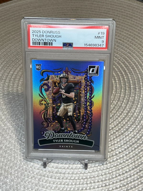DONRUSS TYLER SHOUGH DOWNTOWN #19 RC ROOKIE PSA 9 MINT SAINTS SSP 2025