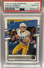 DONRUSS JUSTIN HERBERT AQUEOUS TEST RC SSP! PSA 10 #303 POP 9 2020