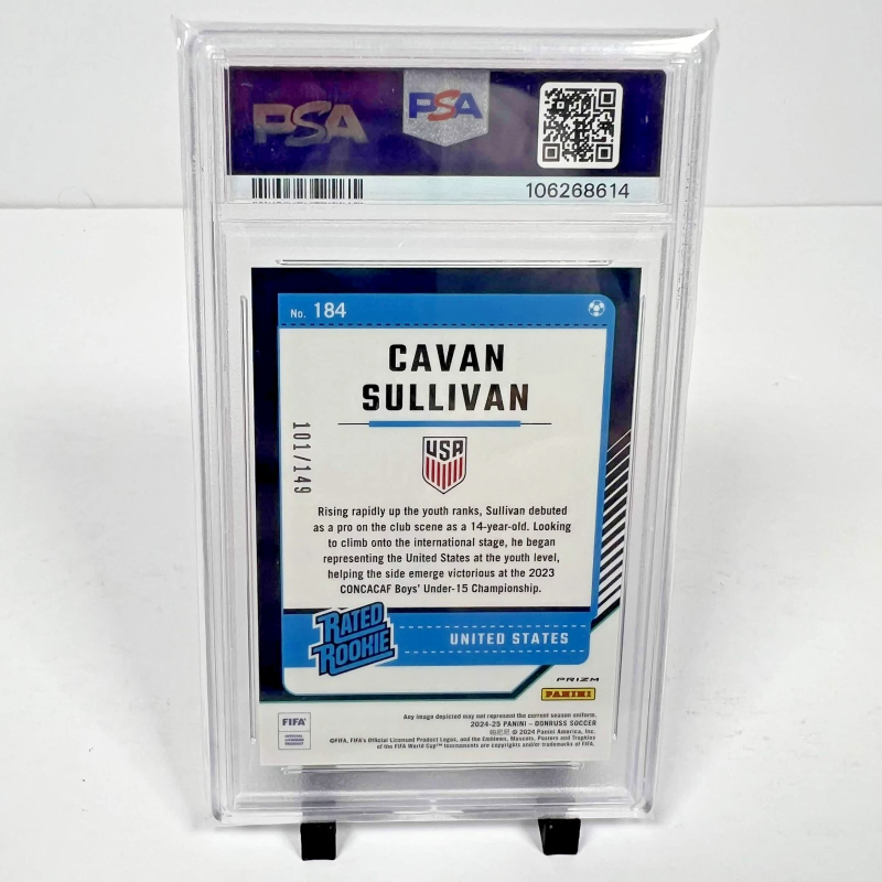 DONRUSS FIFA CAVAN SULLIVAN #184 OPTIC BLUE PRIZM /149 PSA 9 (RC) 2024-25 PANINI