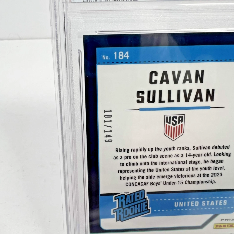 DONRUSS FIFA CAVAN SULLIVAN #184 OPTIC BLUE PRIZM /149 PSA 9 (RC) 2024-25 PANINI