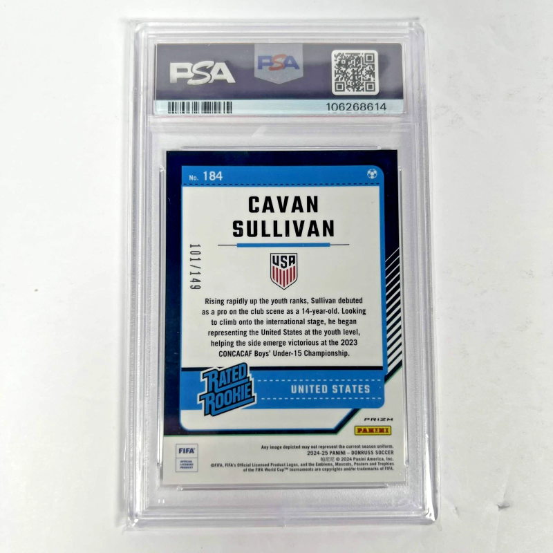 DONRUSS FIFA CAVAN SULLIVAN #184 OPTIC BLUE PRIZM /149 PSA 9 (RC) 2024-25 PANINI