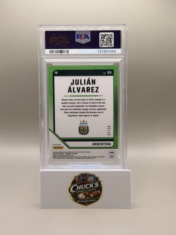 DONRUSS FIFA JULIáN ALVAREZ GOLD OPTIC /10 PSA 10 ARGENTINA #69 2024-25