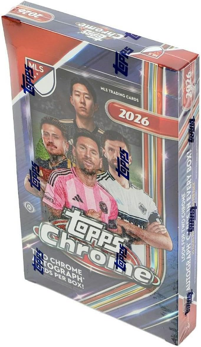 TOPPS CHROME MLS MAJOR LEAGUE SOCCER HOBBY BOX 2 AUTOGRAPHS PER BOX, 200 BASE CARDS, CHROME FINISH, COLORFUL PARALLELS, MLS STARS & LEGENDS 2026