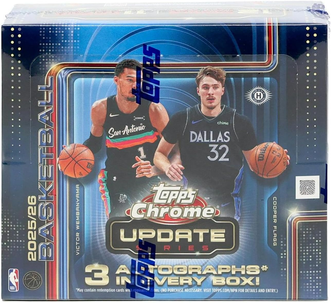 TOPPS CHROME UPDATE SERIES 2025/26 NBA BASKETBALL JUMBO BOX 3 AUTOGRAPHS PER BOX, 12 PACKS PER BOX, 11 CARDS PER PACK, NBA LICENSED, CHROME FINISH