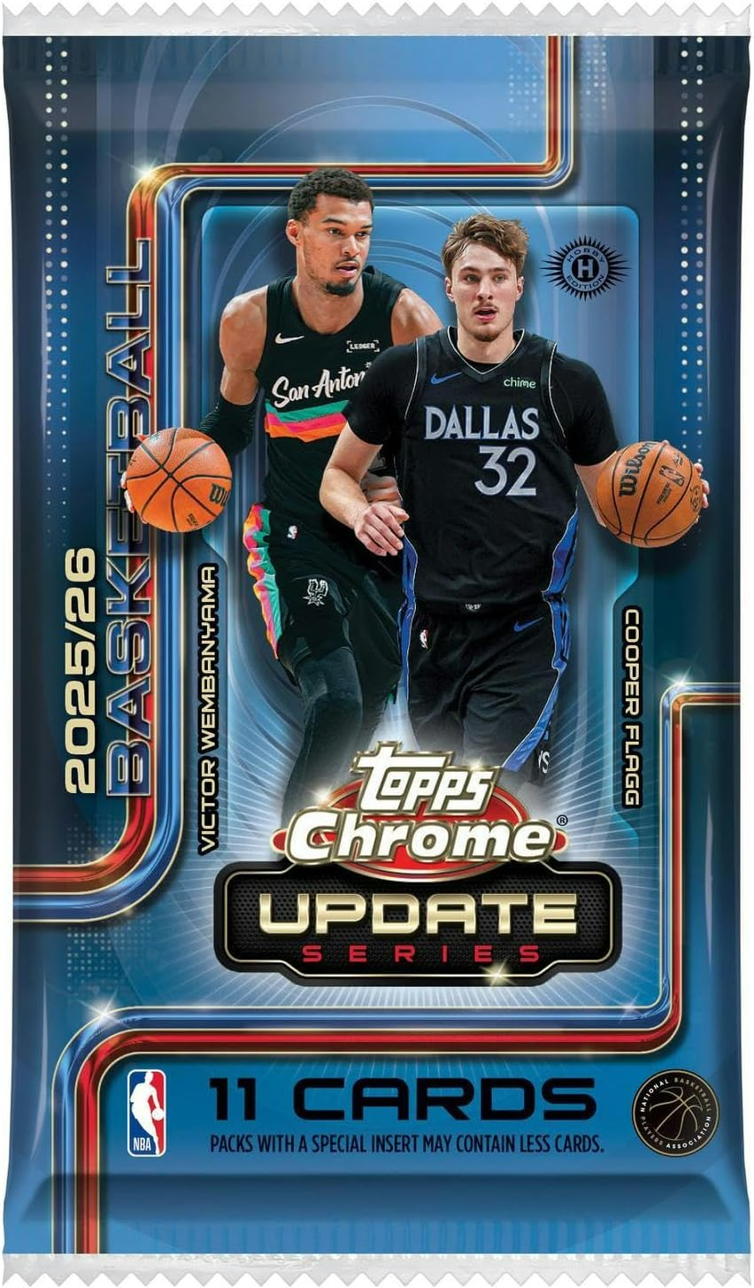 TOPPS CHROME UPDATE SERIES 2025/26 NBA BASKETBALL JUMBO BOX 3 AUTOGRAPHS PER BOX, 12 PACKS PER BOX, 11 CARDS PER PACK, NBA LICENSED, CHROME FINISH