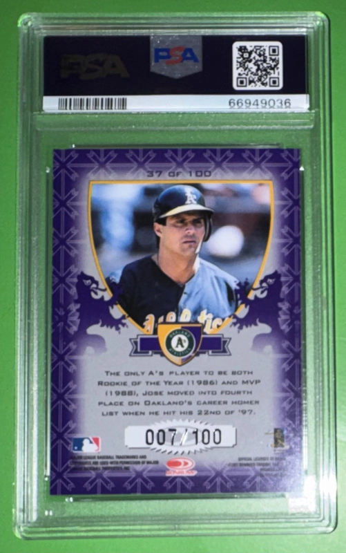 DONRUSS CRUSADE /100 PSA 9 PURPLE REFRACTOR FRESHLY GRADED NEW JOSE CANSECO 1998
