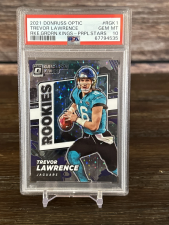 DONRUSS OPTIC GRIDIRON KINGS ROOKIE PURPLE TREVOR LAWRENCE PSA 10 #/25 2021