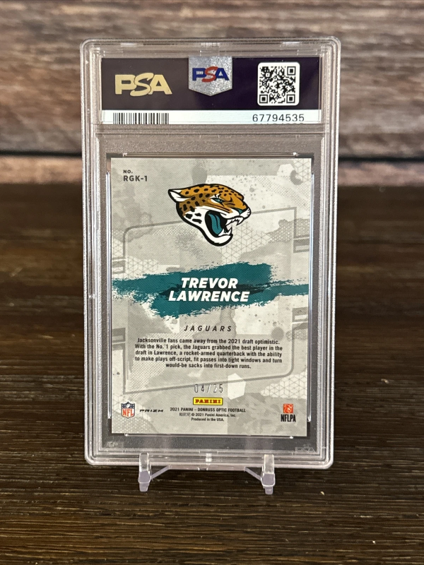 DONRUSS OPTIC GRIDIRON KINGS ROOKIE PURPLE TREVOR LAWRENCE PSA 10 #/25 2021