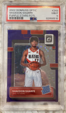 DONRUSS OPTIC SHAEDON SHARPE PURPLE STARS FOTL /17 RC #249 PSA 9 2022