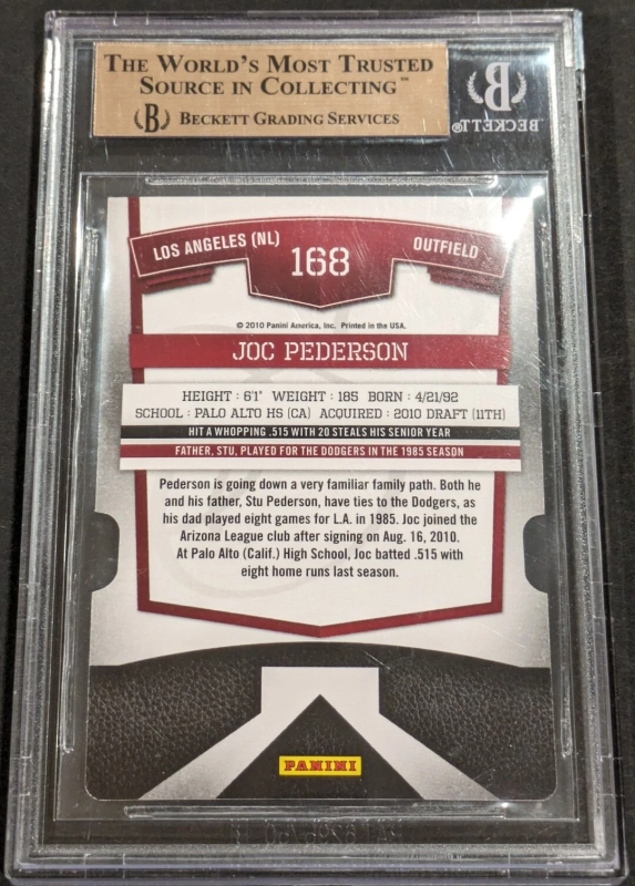 DONRUSS ELITE GOLD JOC PEDERSON 8/10 STATUS EXTRA EDITION #168 BGS 9.5 RC 2010