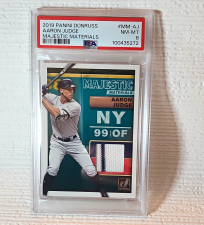 DONRUSS 2019 AARON JUDGE MAJESTIC MATERIALS MEM #MM-AJ PSA 8 YANKEES