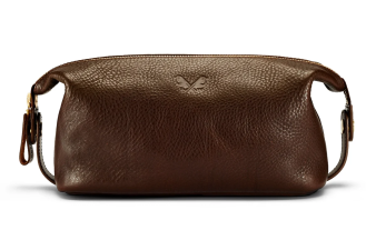 BENNETT WINCH LEATHER WASH BAG / DOPP KIT, BROWN