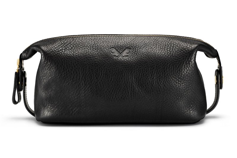BENNETT WINCH LEATHER WASH BAG / DOPP KIT, BLACK