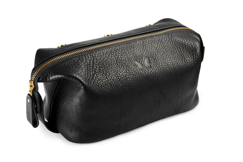 BENNETT WINCH LEATHER WASH BAG / DOPP KIT, BLACK