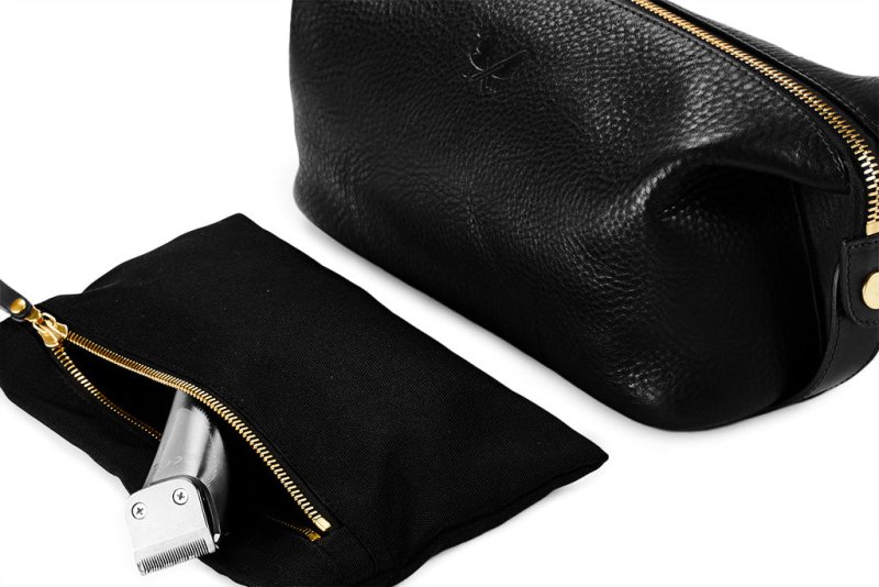 BENNETT WINCH LEATHER WASH BAG / DOPP KIT, BLACK