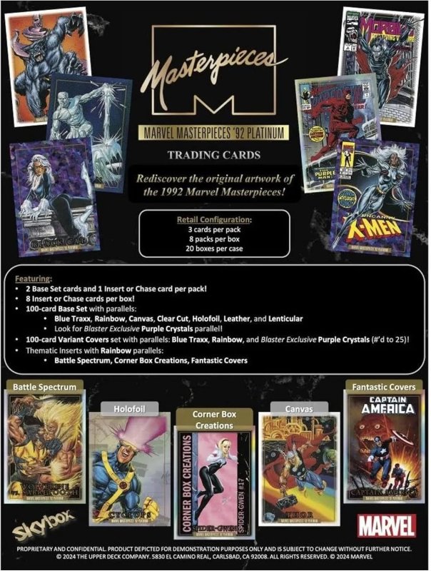 UPPER DECK 2024 MARVEL MASTERPIECES 92 PLATINUM BLASTER BOX - 24 COUNT COLLECTIBLE CARDS