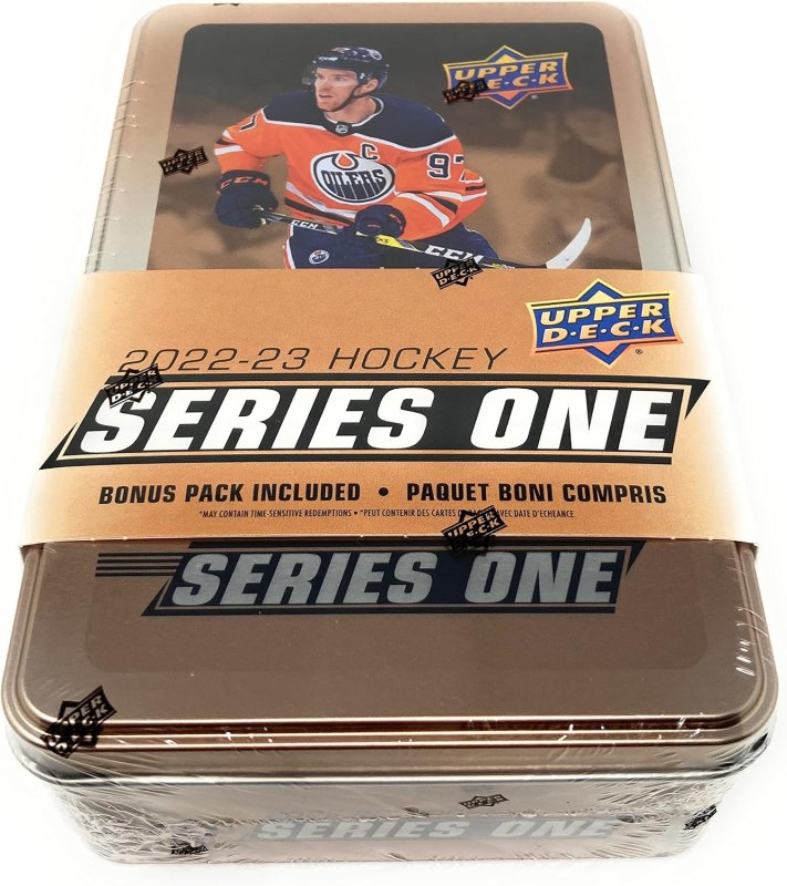 UPPER DECK SERIES 1 HOCKEY TIN OFFICIAL TRADING CARD COLLECTOR S BOX 2023