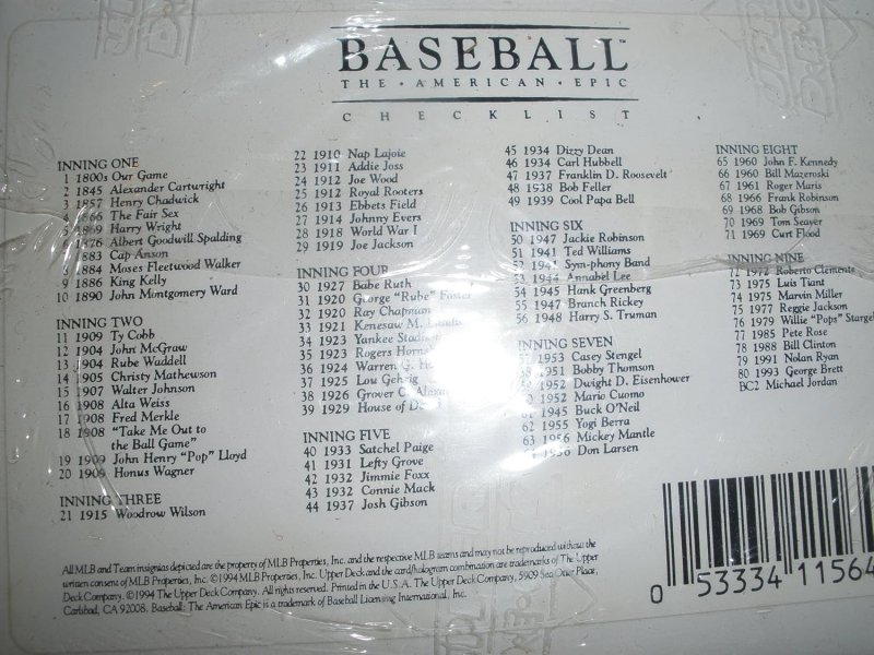 UPPER DECK BASEBALL THE AMERICAN EPIC 81-CARD SET BY UPPER DECK HISTORIC BASEBALL TRADING CARDS