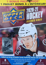 UPPER DECK EXTENDED SERIES NHL HOCKEY BLASTER BOX 7 PACKS, 8 CARDS EACH, YOUNG GUNS ROOKIE C 2020 21
