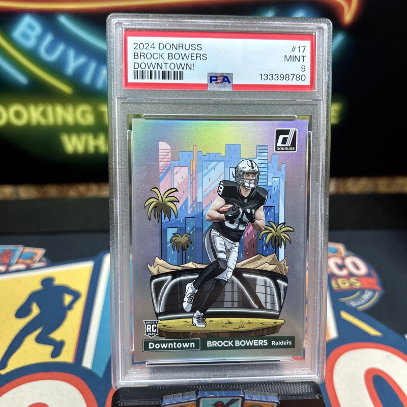 DONRUSS DOWNTOWN! BROCK BOWERS RC #17 PSA 9 LAS VEGAS RAIDERS 2024 PANINI