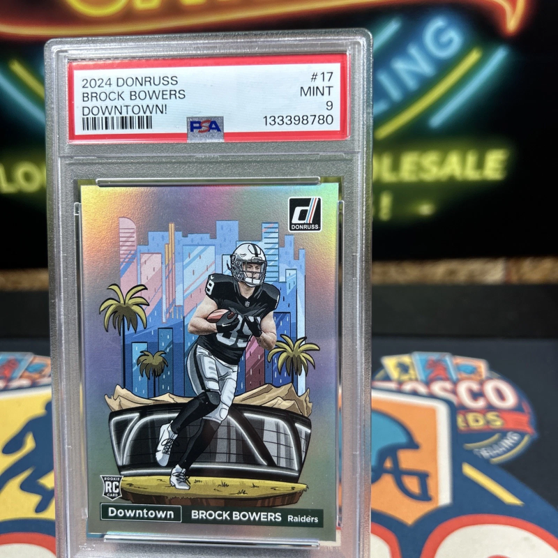 DONRUSS DOWNTOWN! BROCK BOWERS RC #17 PSA 9 LAS VEGAS RAIDERS 2024 PANINI