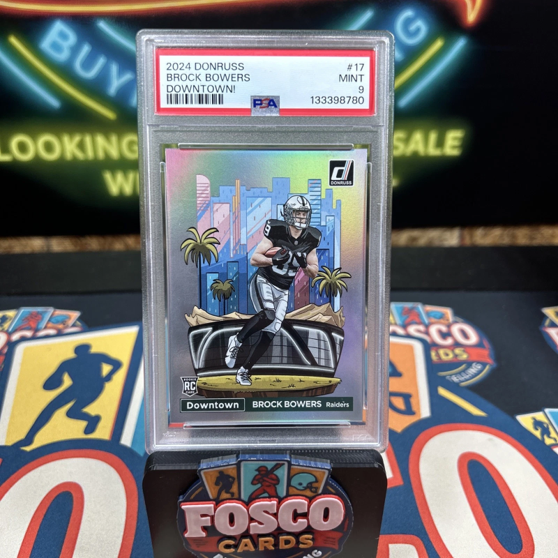 DONRUSS DOWNTOWN! BROCK BOWERS RC #17 PSA 9 LAS VEGAS RAIDERS 2024 PANINI