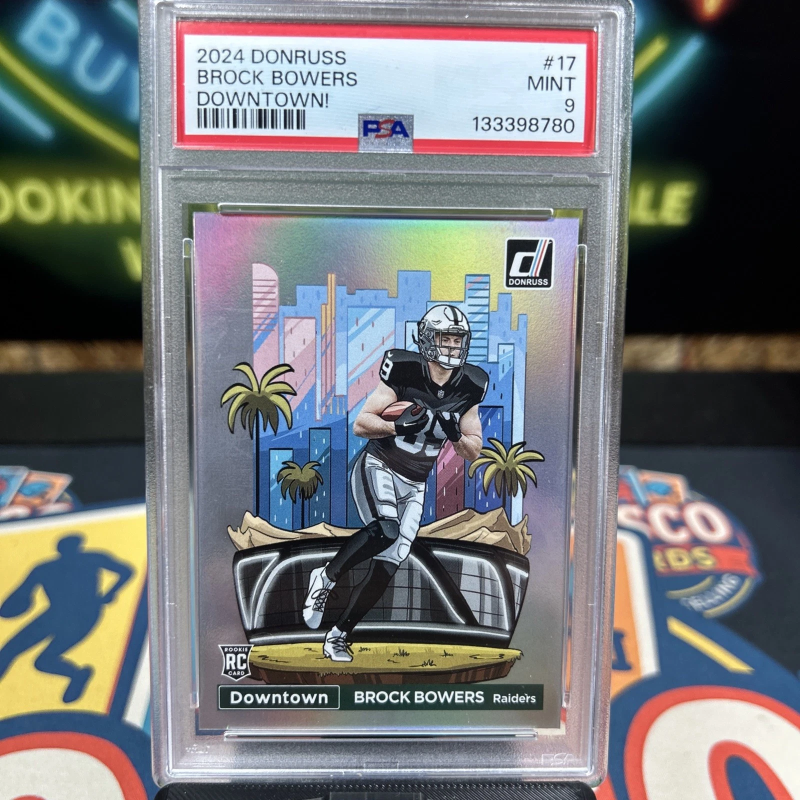 DONRUSS DOWNTOWN! BROCK BOWERS RC #17 PSA 9 LAS VEGAS RAIDERS 2024 PANINI