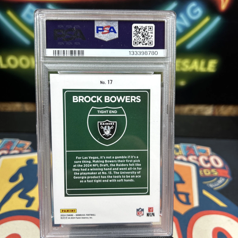 DONRUSS DOWNTOWN! BROCK BOWERS RC #17 PSA 9 LAS VEGAS RAIDERS 2024 PANINI