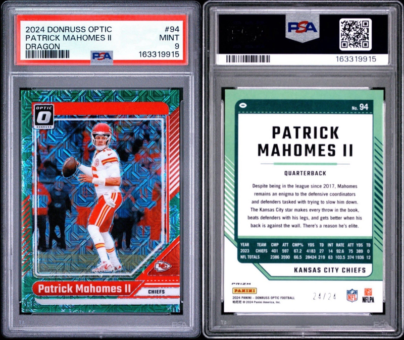 DONRUSS OPTIC DRAGON #94 PATRICK MAHOMES II #24/24 PSA 9 2024