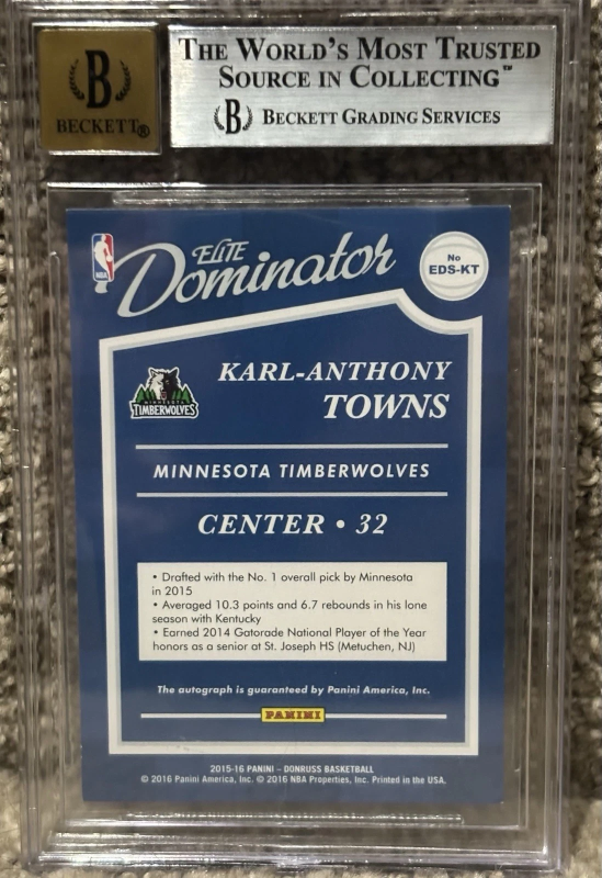 DONRUSS ELITE DOMINATOR SIGNATURES GOLD RC 4/10 BGS 9 2015-16 KARL-ANTHONY TOWNS
