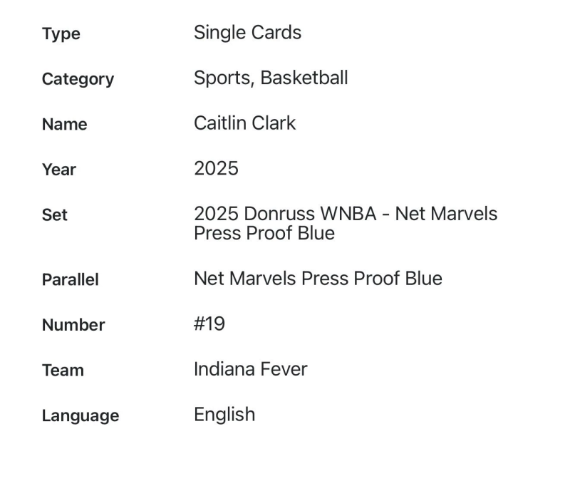 DONRUSS WNBA - NET MARVELS PRESS PROOF BLUE PSA 10 FEVER #19 CAITLIN CLARK 2025
