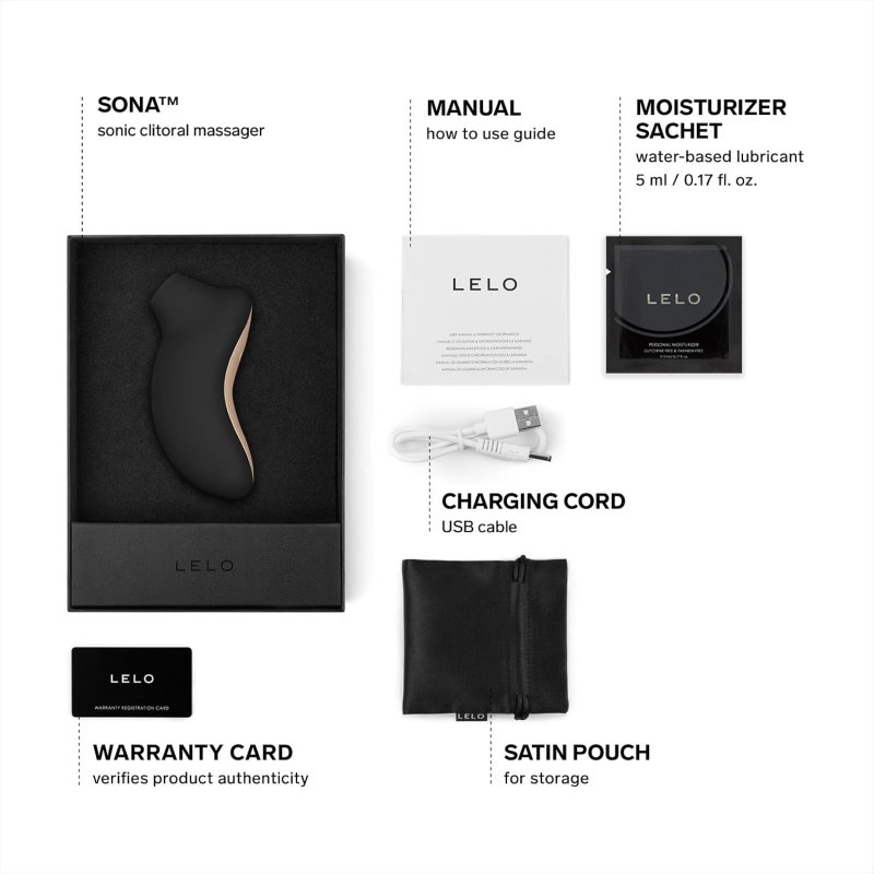 LELO SONA SONIC CLITORAL MASSAGER POWERFUL BLACK CLITORAL STIMULATOR FOR WOMEN