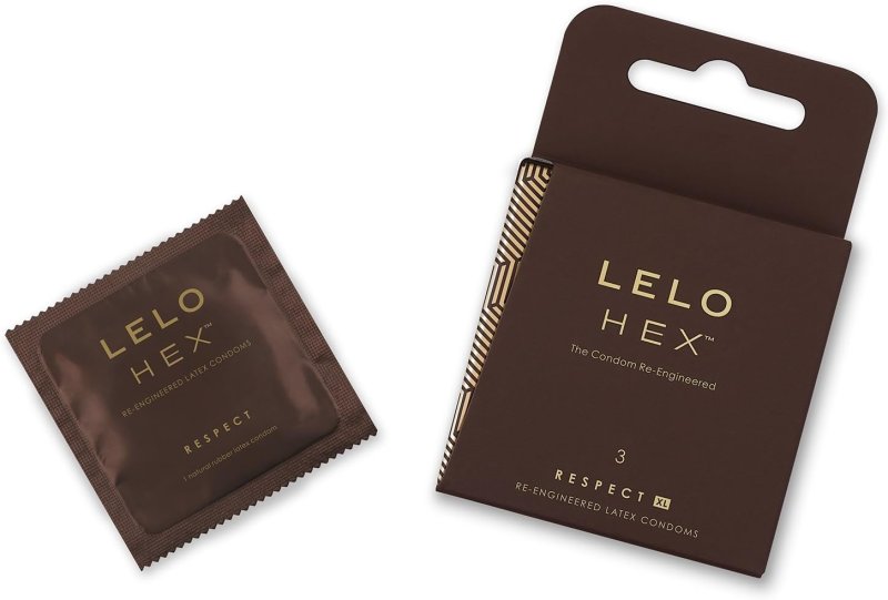 LELO HEX RESPECT XL LUXURY CONDOMS THIN, STRONG HEXAGONAL LATEX, LUBRICATED, 3 PACK